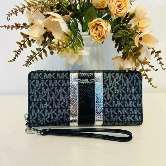 Michael Kors Purse & Wallet Sheila Medium Signature Logo and Metallic Satchel Bl - Picture 2 of 12